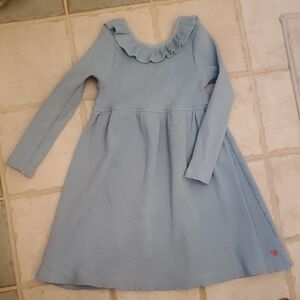 Pink Chicken girls greenish gray ribbed dress with a ruffled neckline. Size 3